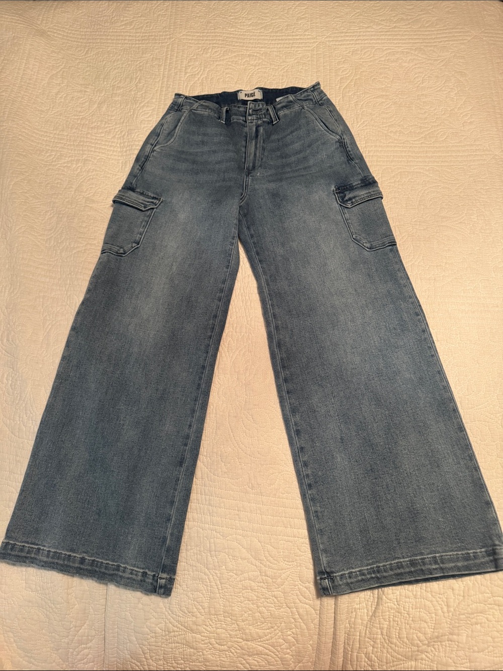 PAIGE Blue Wide Leg Cargo Jeans